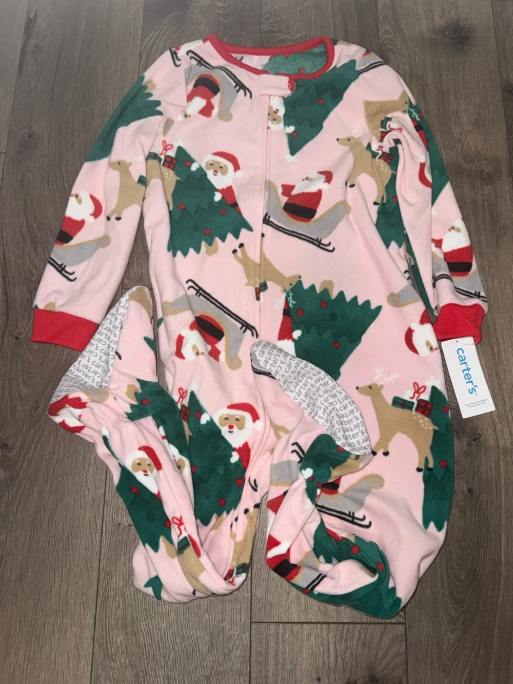 Carter's Pink Santa & Tree Fleece One-Piece Pajama